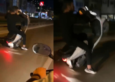 Bursa'da trafik magandası motorcu metrelerce tek teker üzerinde ilerledi