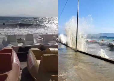 Gemlik'te dalgalar sahil yoluna taştı