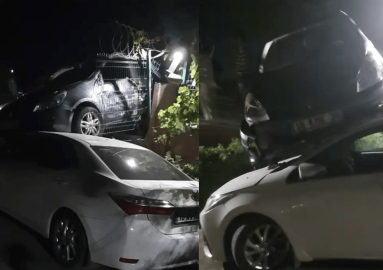 Bursa'da kontrolden çıkan otomobil başka bir aracın üstüne düştü