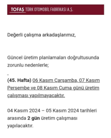 Tofaş üretime ara veriyor