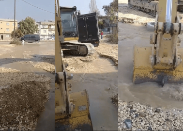 Bursa'da kazı çalışmasında su borusu patladı, cadde göle döndü