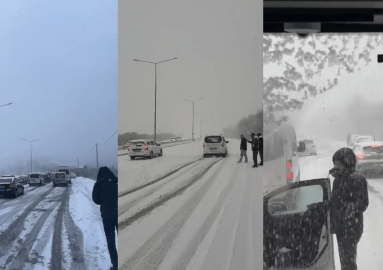 Bursa'da beklenen kar yağışı erken başladı: Sürücüler yürüyerek yola devam etti