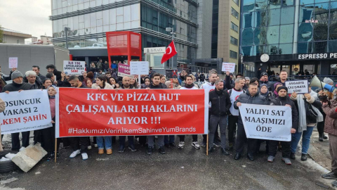 KFC ve Pizza Hut çalışanlarından İş Gıda Holding önünde eylem: “Kara kışın ortasında açta, açıkta bırakıldık"
