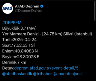 Silivri açıklarında 3.7 büyüklüğünde deprem: Bursa da sallandı