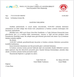 PTT'den iş bırakma eylemine katılım yasağı