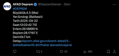 Sındırgı'da 4.5 büyüklüğünde deprem: Bursa yine sallandı!