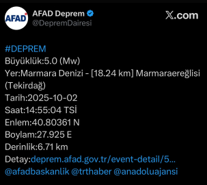Marmara Denizi’nde 5 büyüklüğünde deprem: Bursa da sallandı