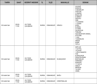 Bursalılar dikkat! 2 Ocak'a kadar birçok mahallede elektrikler gidecek