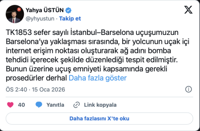 THY’nin İstanbul–Barselona uçağında bomba tehdidi prosedürü