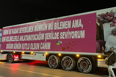 Bursa'da eşinin doğum günü için 25 metrelik tırı kaplattı!