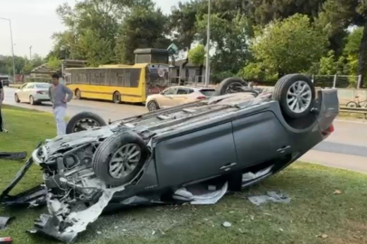 Bursa'da takla atan araçtan burnu bile kanamadan çıktılar