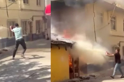 Bursa'da yangına vatandaş müdahalesi kamerada