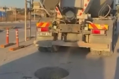 Bursa'da trafikte tehlikeli anlar: Beton mikseri yola beton saça saça ilerledi