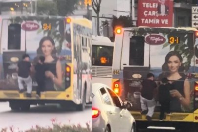 Bursa'da otobüsün arkasında tehlikeli yolculuk